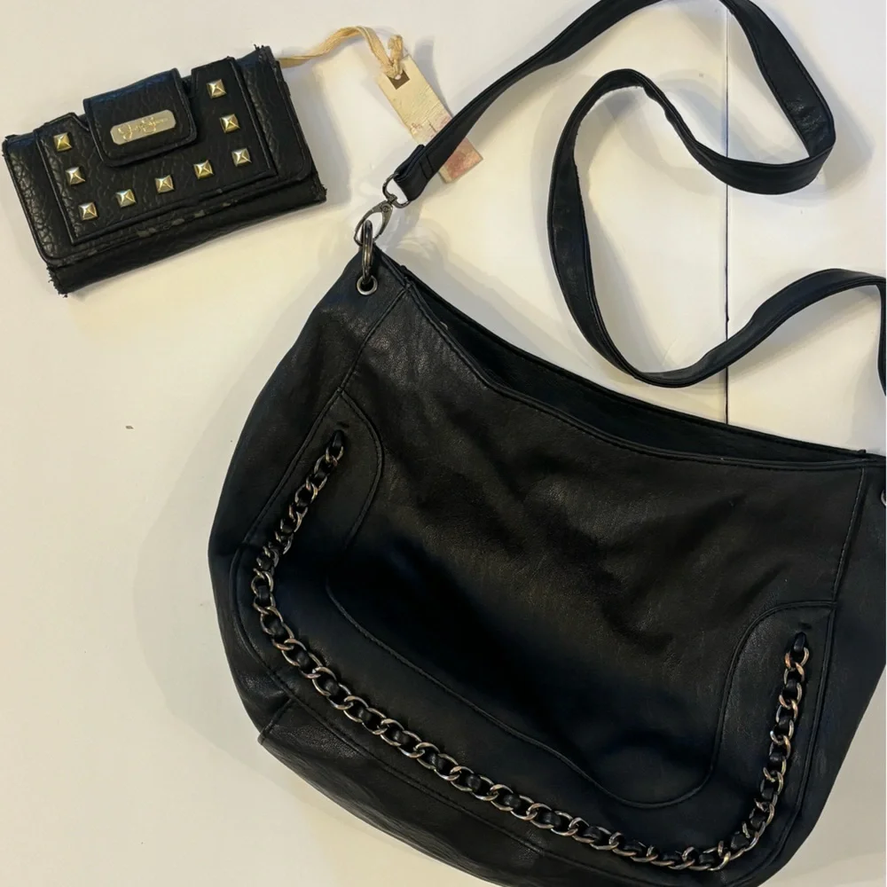 Jessica Simpson Black Leather Hobo Bag & NWT Matching Wallet SET